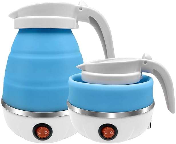 UpdateClassic Travel Portable Foldable Electric Kettle, 0.6L Small Collapsible Hot Water Boiler For Coffee Tea (Blue) - Image 1