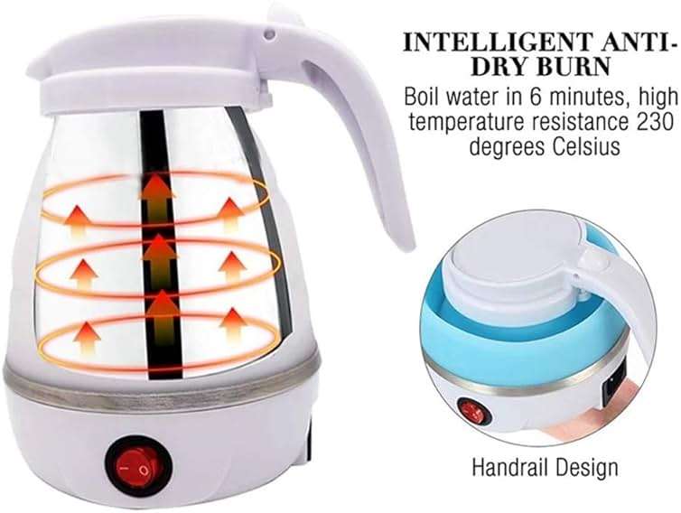 UpdateClassic Travel Portable Foldable Electric Kettle, 0.6L Small Collapsible Hot Water Boiler For Coffee Tea (Blue) - Image 4