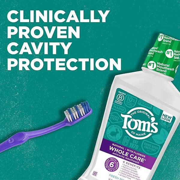 Tom's Of Maine Whole Care Natural Fluoride Mouthwash, Fresh Mint, 16 Oz (Pack of 3) (Packaging May Vary) - Image 3
