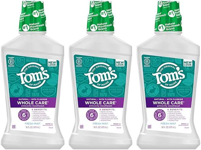 Tom's Of Maine Whole Care Natural Fluoride Mouthwash, Fresh Mint, 16 Oz (Pack of 3) (Packaging May Vary) - Image 8