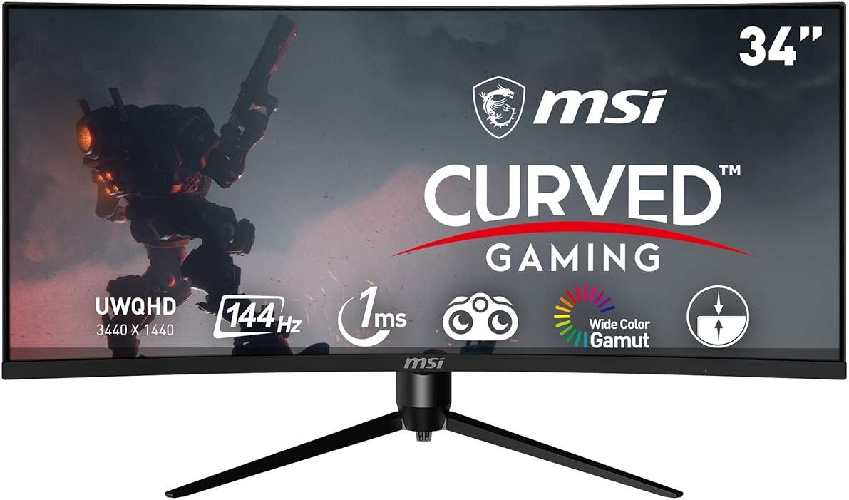 msi Optix MAG342CQR 34" Curved Gaming Monitor-3440 x 1440 (UWQHD), 1500R Curvature, 144Hz Refresh Rate, 1ms Response Time, AMD Adaptive Sync, Tilt/Swivel/Height/Pivot Adjustment - Black - Image 1