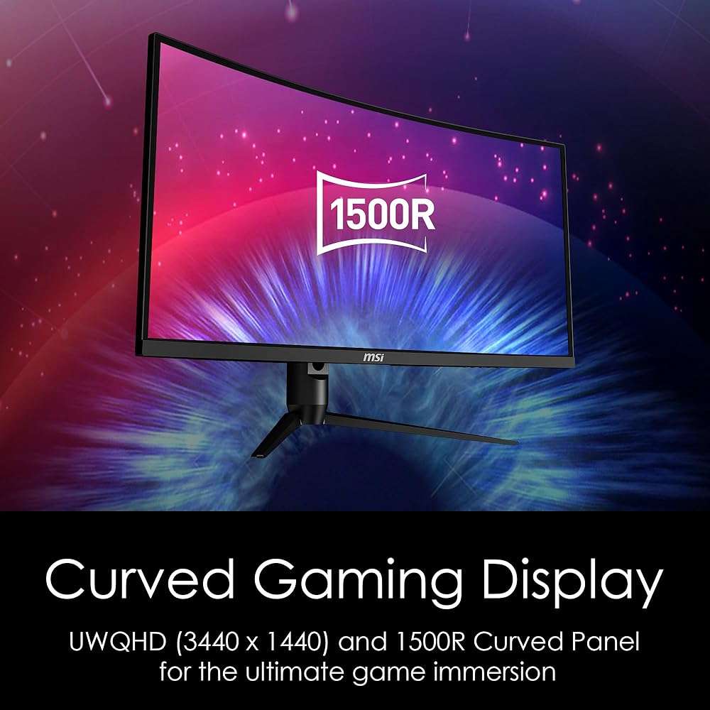 msi Optix MAG342CQR 34" Curved Gaming Monitor-3440 x 1440 (UWQHD), 1500R Curvature, 144Hz Refresh Rate, 1ms Response Time, AMD Adaptive Sync, Tilt/Swivel/Height/Pivot Adjustment - Black - Image 2