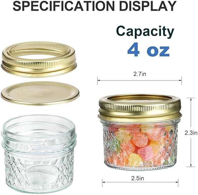 Mcupper 4oz Mini Mason Jars,Set of 40 Quilted Crystal Style Canning Jars With Gold Lids and Bands, Regular Mouth Glass Jars For Honey, Jelly, Jams-40 Black Labels,1 Chalk Marker Included - Image 3