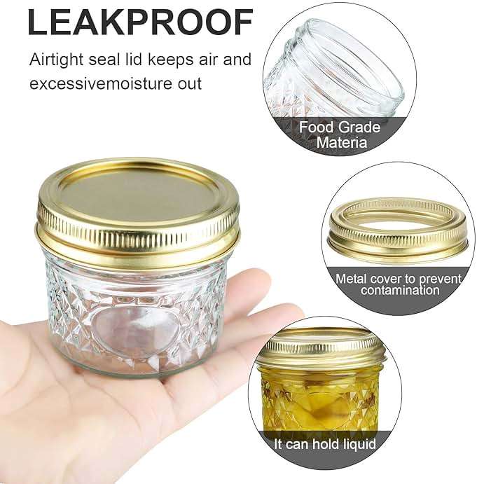Mcupper 4oz Mini Mason Jars,Set of 40 Quilted Crystal Style Canning Jars With Gold Lids and Bands, Regular Mouth Glass Jars For Honey, Jelly, Jams-40 Black Labels,1 Chalk Marker Included - Image 4
