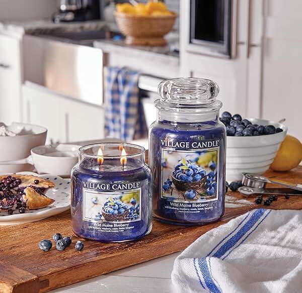 Village Candle Wild Maine Blueberry Large Glass Apothecary Jar Scented Candle, 21.25 oz, Dark Blue - Image 2