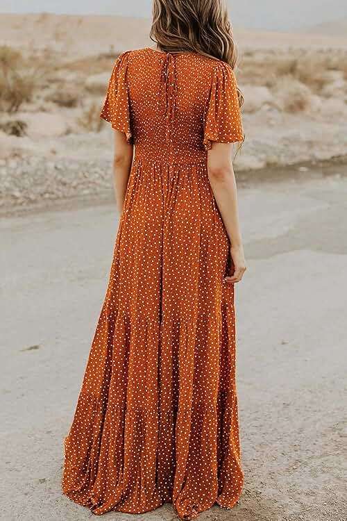 Kranda Women 2025 Summer Fall Crewneck Short Sleeve Smocked Floral Maxi Dress - Image 4