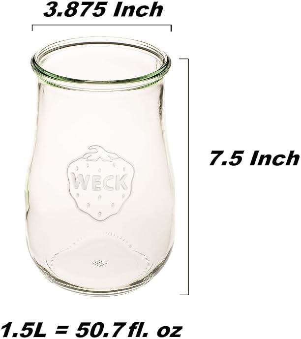 Weck Jars -50.7 fl oz Weck Tulip Jars 1.5 Liter - Large Glass Jars for Sourdough - Starter Jar with Glass Lid with Wide Mouth Suitable Canning and Storage 1 Jar with Wood Lid 59.2 fl. oz - Image 2