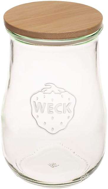 Weck Jars -50.7 fl oz Weck Tulip Jars 1.5 Liter - Large Glass Jars for Sourdough - Starter Jar with Glass Lid with Wide Mouth Suitable Canning and Storage 1 Jar with Wood Lid 59.2 fl. oz - Image 3