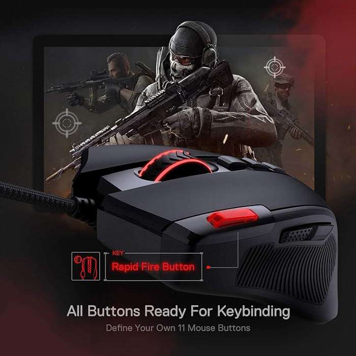 Redragon M612 Predator RGB Gaming Mouse, 8000 DPI Wired Optical Mouse with 11 Programmable Buttons & 5 Backlit Modes, Software Supports DIY Keybinds Rapid Fire Button - Image 5