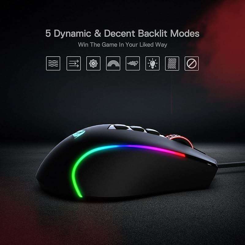 Redragon M612 Predator RGB Gaming Mouse, 8000 DPI Wired Optical Mouse with 11 Programmable Buttons & 5 Backlit Modes, Software Supports DIY Keybinds Rapid Fire Button - Image 7