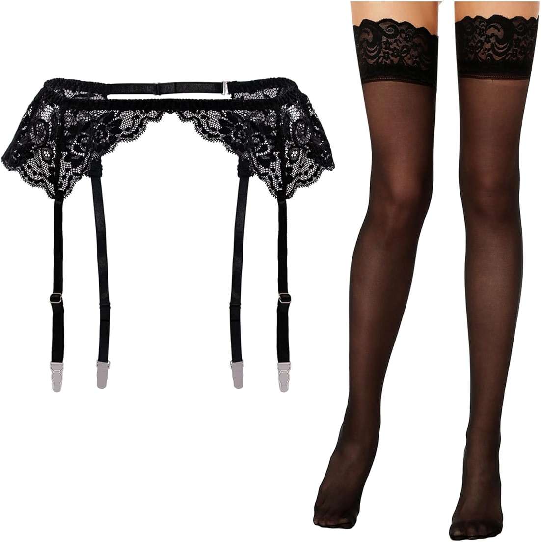 Lidogirl Women's Lace Nights Garter Belt with Stockings Sheers - Image 1