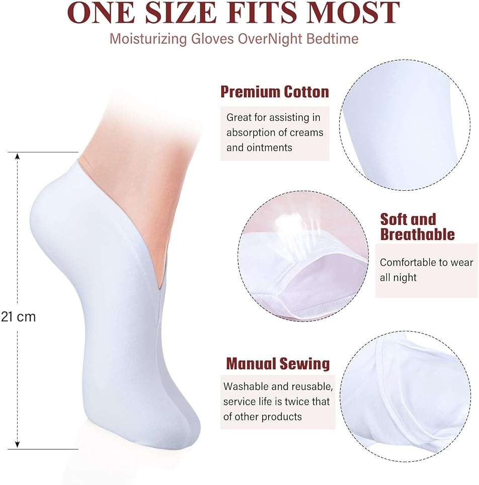 Geyoga 10 Pairs Moisturizing Socks Overnight for Dry Feet Spa Cotton Moisture Enhancing Cosmetic Socks for Women and Men, White - Image 3