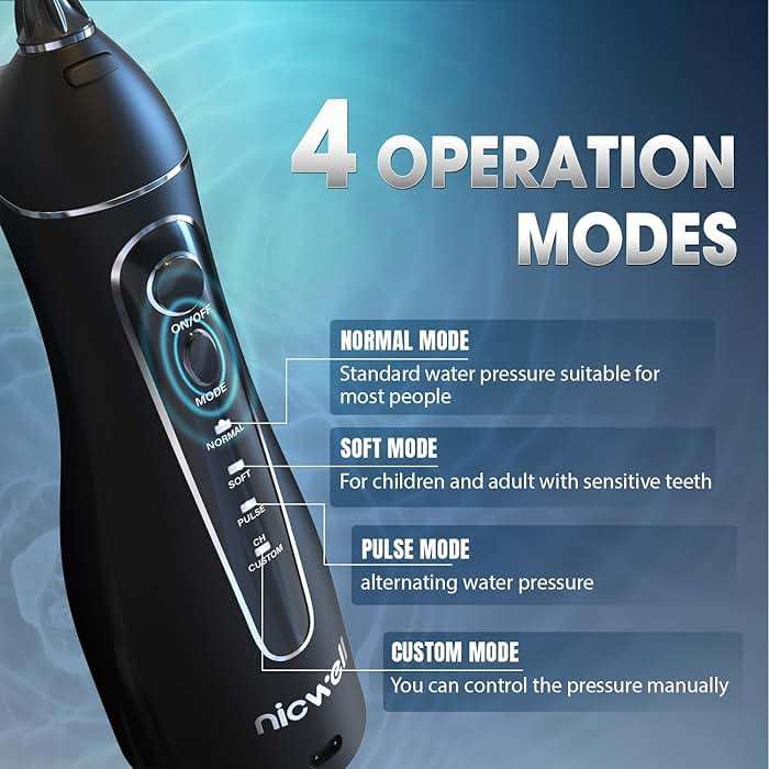 Nicwell Water Dental Flosser for Teeth - 4 Modes & 11 Pressure Settings Cordless Portable Oral Irrigator, IPX7 Waterproof Rechargeable with 5 Tips for Braces Cleaning, Travel, Deep Teeth Cleaning - Image 3