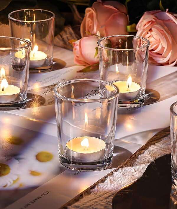 Letine 36-Pack Votive Candle Holders - Clear Glass Tea Light Holders - Glass Votive Candle Holder Bulk for Wedding Centerpieces/Home Table Decor/Propose/Christmas and Summer Party Decor - Image 6
