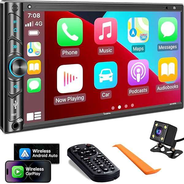 Double Din Car Stereo Compatible with Voice Control Apple Carplay - 7 Inch HD LCD Touchscreen Monitor, Bluetooth, Subwoofer, USB/SD Port, A/V Input, AM/FM Car Radio Receiver, Backup Camera - Image 1