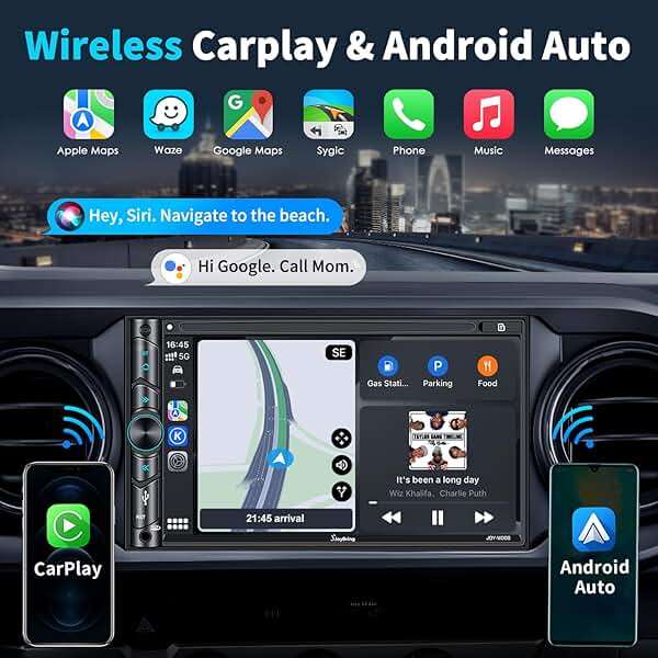 Double Din Car Stereo Compatible with Voice Control Apple Carplay - 7 Inch HD LCD Touchscreen Monitor, Bluetooth, Subwoofer, USB/SD Port, A/V Input, AM/FM Car Radio Receiver, Backup Camera - Image 2