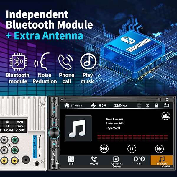Double Din Car Stereo Compatible with Voice Control Apple Carplay - 7 Inch HD LCD Touchscreen Monitor, Bluetooth, Subwoofer, USB/SD Port, A/V Input, AM/FM Car Radio Receiver, Backup Camera - Image 4