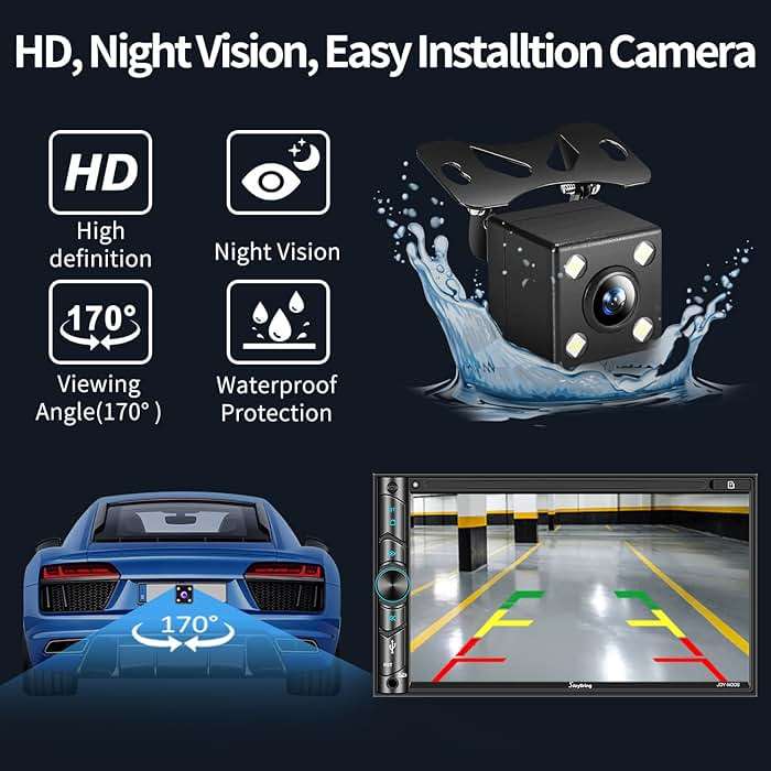 Double Din Car Stereo Compatible with Voice Control Apple Carplay - 7 Inch HD LCD Touchscreen Monitor, Bluetooth, Subwoofer, USB/SD Port, A/V Input, AM/FM Car Radio Receiver, Backup Camera - Image 5