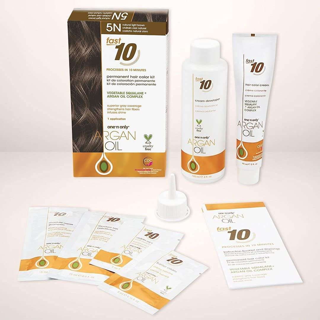 One 'N Only Fast 10 Permanent Hair Color Kit - Hair Dye for Women with Argan Oil to Maintain Moisture Balance - Advanced Micro-Pigments for Natural Tones (5N Natural Light Brown) - Image 6