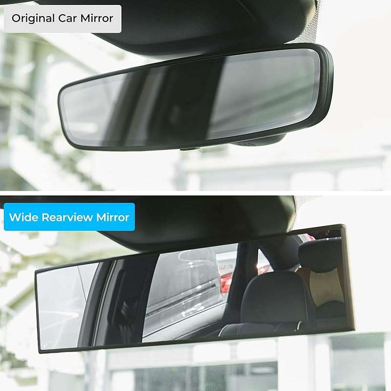 JOYTUTUS Panoramic Rear View Mirror, 12 Inch Wide Angle Clip On Mirror, Universal Car Interior Accessories, Convex Interior Mirror Reduces Blind Spot, Clear Vision Fits Car SUV Trucks - Image 2