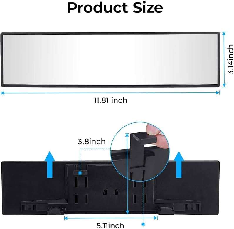JOYTUTUS Panoramic Rear View Mirror, 12 Inch Wide Angle Clip On Mirror, Universal Car Interior Accessories, Convex Interior Mirror Reduces Blind Spot, Clear Vision Fits Car SUV Trucks - Image 4