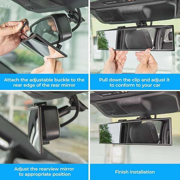 JOYTUTUS Panoramic Rear View Mirror, 12 Inch Wide Angle Clip On Mirror, Universal Car Interior Accessories, Convex Interior Mirror Reduces Blind Spot, Clear Vision Fits Car SUV Trucks - Image 5