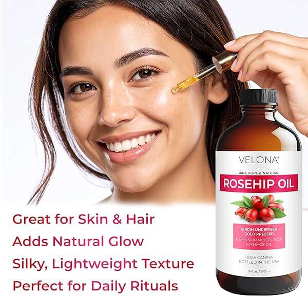 velona Rosehip Oil - 16 Fl Oz in Glass Bottle | 100% Pure and Natural Carrier Oil| Unrefined, Cold Pressed, Hexane Free | Moisturizing, Face, Hair, Body, Skin - Image 5