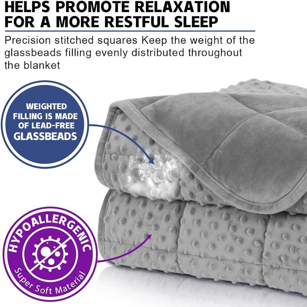 Huloo Sleep Weighted Blanket Twin 15lbs for Adult(48"×78",Gray) Breathable Soft Minky Weighted Throw Blanket for All Season,Heavy Blanket with Premium Glass Beads - Image 3