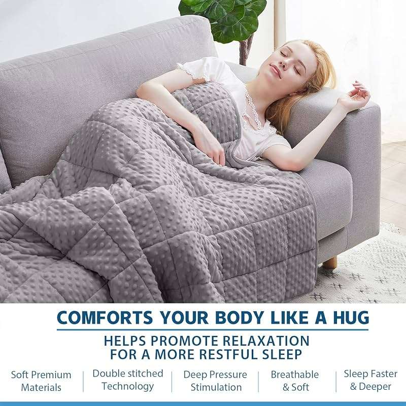 Huloo Sleep Weighted Blanket Twin 15lbs for Adult(48"×78",Gray) Breathable Soft Minky Weighted Throw Blanket for All Season,Heavy Blanket with Premium Glass Beads - Image 4
