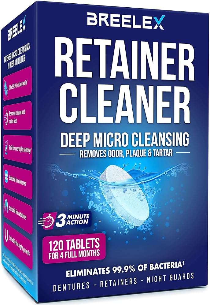 Breelex Retainer Cleaner Tablets for Dentures, Aligners & Night Guards – 120 Denture Cleaning Tablets, 3-Minute Deep Clean, Removes Plaque, Stains & Odor – FSA HSA Eligible - Image 1
