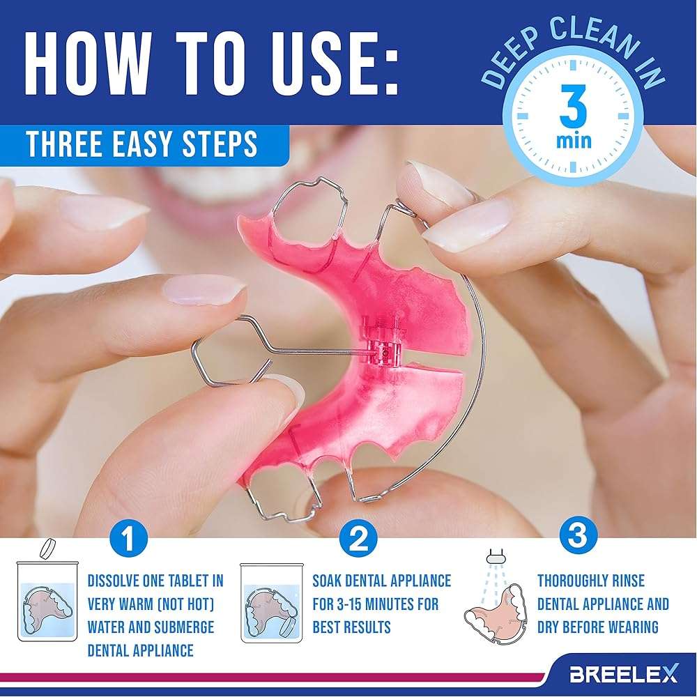 Breelex Retainer Cleaner Tablets for Dentures, Aligners & Night Guards – 120 Denture Cleaning Tablets, 3-Minute Deep Clean, Removes Plaque, Stains & Odor – FSA HSA Eligible - Image 5