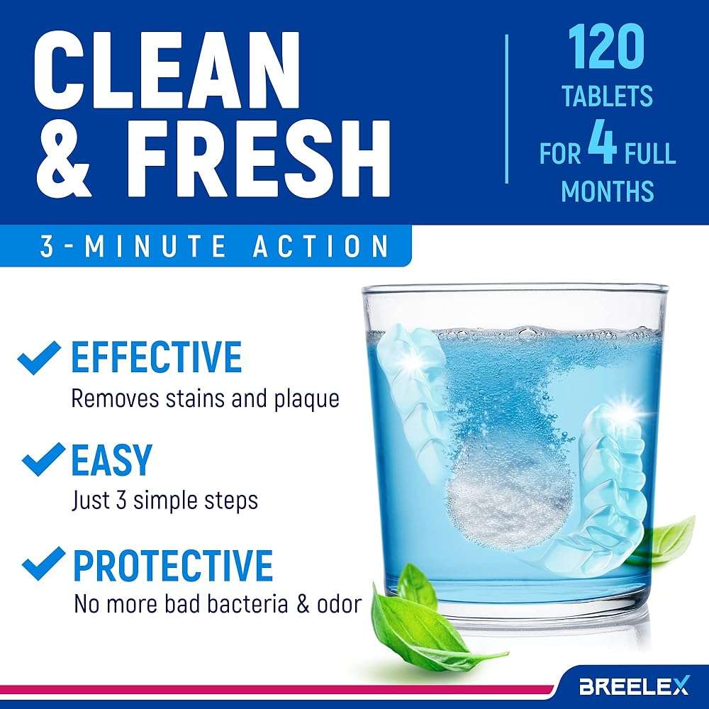 Breelex Retainer Cleaner Tablets for Dentures, Aligners & Night Guards – 120 Denture Cleaning Tablets, 3-Minute Deep Clean, Removes Plaque, Stains & Odor – FSA HSA Eligible - Image 7