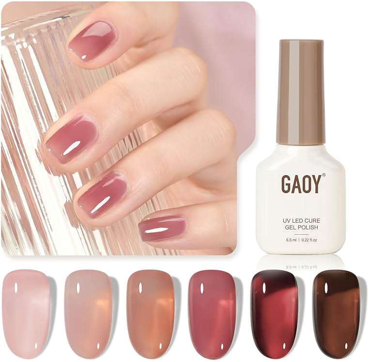 GAOY Rose Garden Jelly Gel Nail Polish of 6 Transparent Nude Red Pink Brown Colors Sheer Gel Polish Kit for Salon Manicure and Nail Art DIY at Home - Image 1
