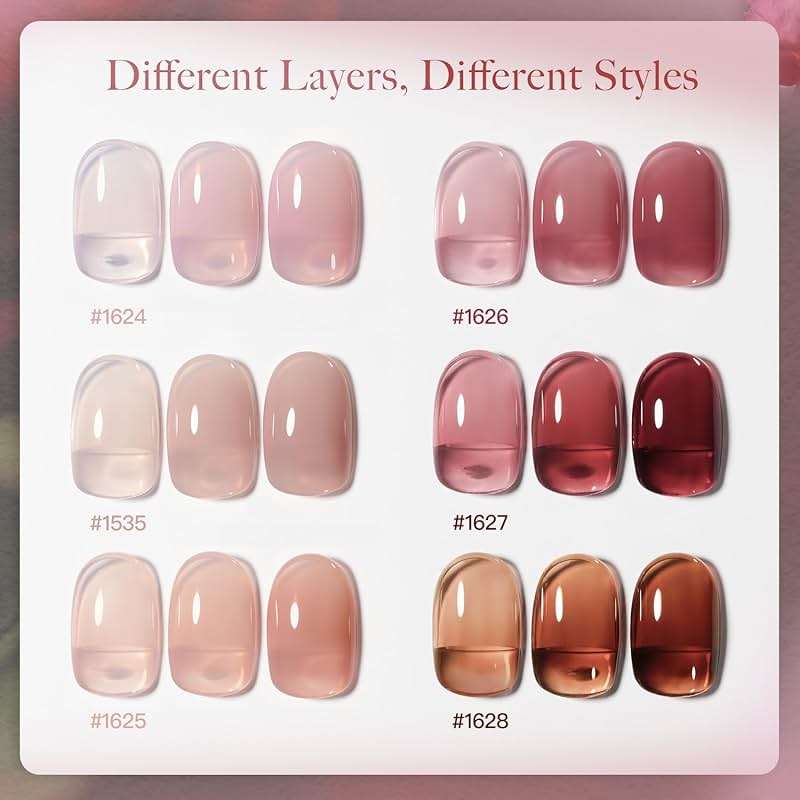 GAOY Rose Garden Jelly Gel Nail Polish of 6 Transparent Nude Red Pink Brown Colors Sheer Gel Polish Kit for Salon Manicure and Nail Art DIY at Home - Image 2