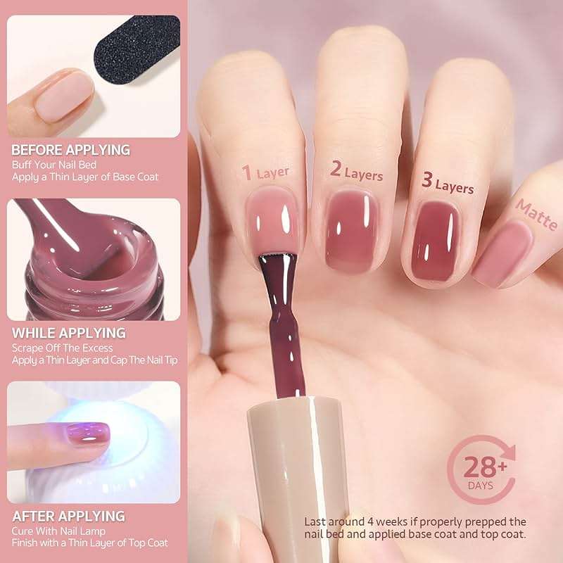 GAOY Rose Garden Jelly Gel Nail Polish of 6 Transparent Nude Red Pink Brown Colors Sheer Gel Polish Kit for Salon Manicure and Nail Art DIY at Home - Image 5