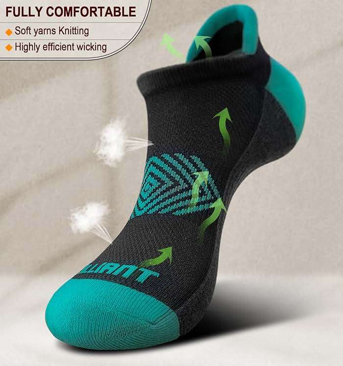 BULLIANT Socks For Women 6Pairs-Womens Athletic Ankle Socks No Show Cushioned for Walking Running-Compression Arch Support - Image 3