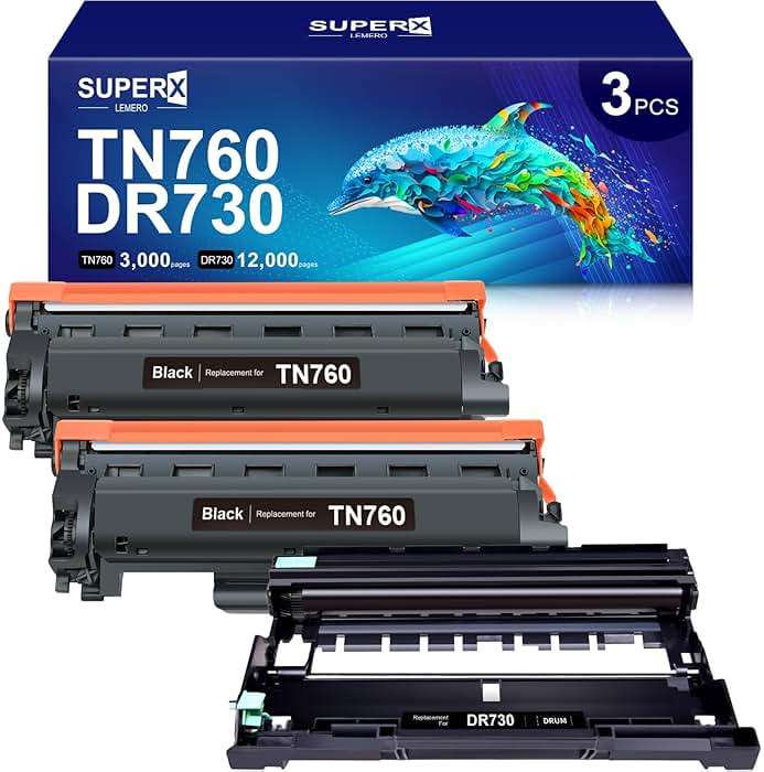 LEMERO SUPERX Compatible Toner Cartridge Replacement for Brother TN760 Toner and DR730 Drum Unit TN760 Black Toner dr-730 for HL-L2350DW MFC-L2750DW Printer (2 TN760 Toner, 1 DR730 Drum Unit, 3 Pack) - Image 1