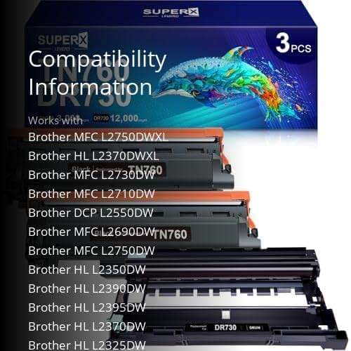 LEMERO SUPERX Compatible Toner Cartridge Replacement for Brother TN760 Toner and DR730 Drum Unit TN760 Black Toner dr-730 for HL-L2350DW MFC-L2750DW Printer (2 TN760 Toner, 1 DR730 Drum Unit, 3 Pack) - Image 3