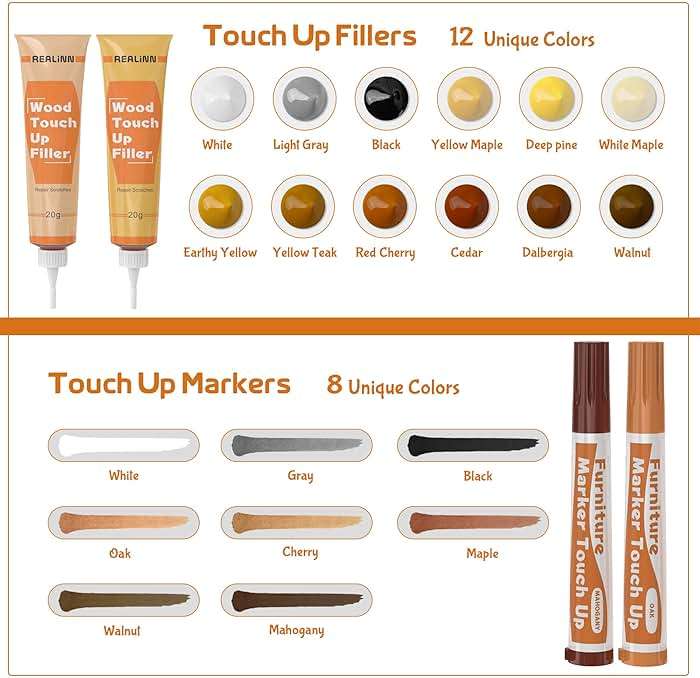 REALINN Wood Furniture Repair Kit- Set of 28 - Touch Up Markers, Fillers with Wood Putty - Repair Scratch, Cracks, Hole, Discoloration for Wooden Door, Floor, Table, Cabinet - Image 6