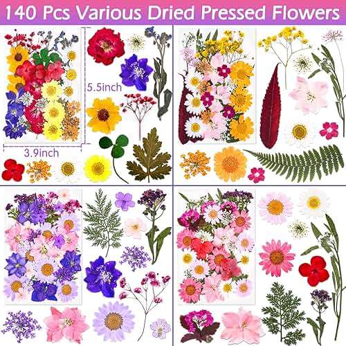 140 Pcs Dried Pressed Flowers for Resin, Real Pressed Flowers Dry Leaves Bulk Natural Herbs Kit for Scrapbooking DIY Art Crafts, Epoxy Resin Jewelry Molds, Candle, Soap Making, Nails Décor - Image 4