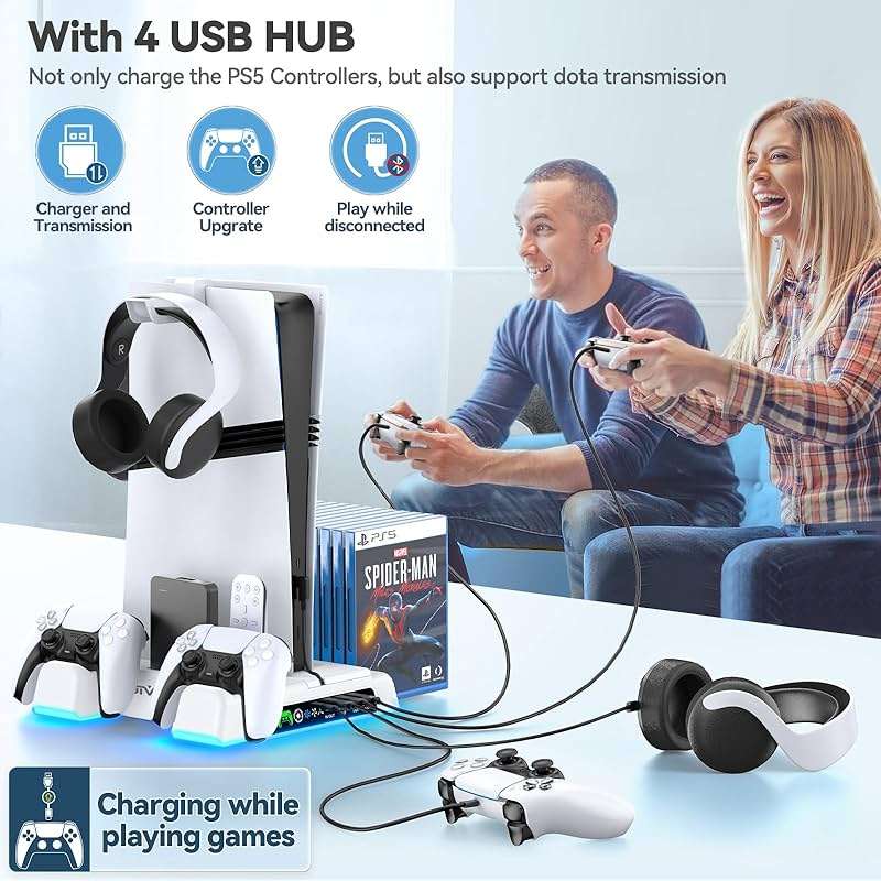 PS5/Slim/Pro Stand and Cooling Station with LED Controller Charging Station for PlayStation 5 Console, Controller Charger, Cooling Stand, PS5/Slim/Pro Skin Accessories Kit with 3 Level Cooler Fan - Image 7