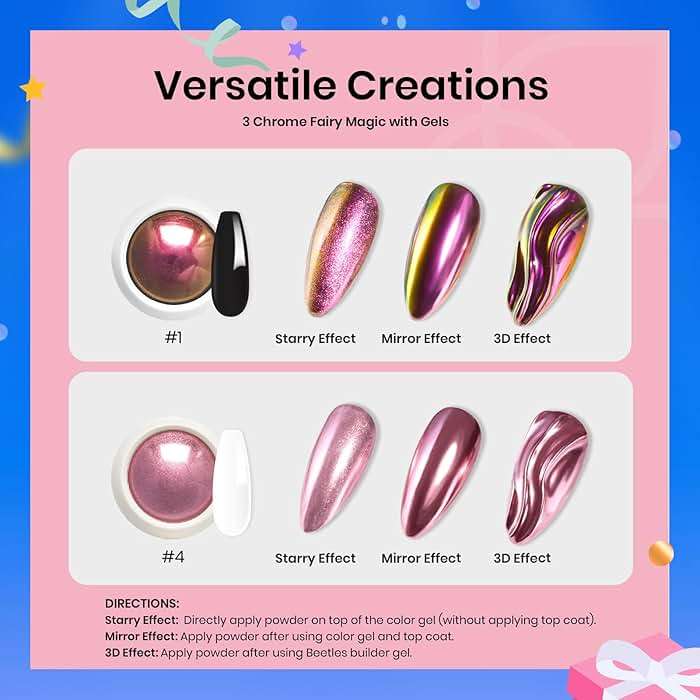 Beetles Metallic Chrome Nail Powder Kit Black White Colors Gel Polish Mirror Effect Holographic Metallic Nail Polish Chrome Manicure Art Decoration Glitter Nail Powder for Women - Image 5