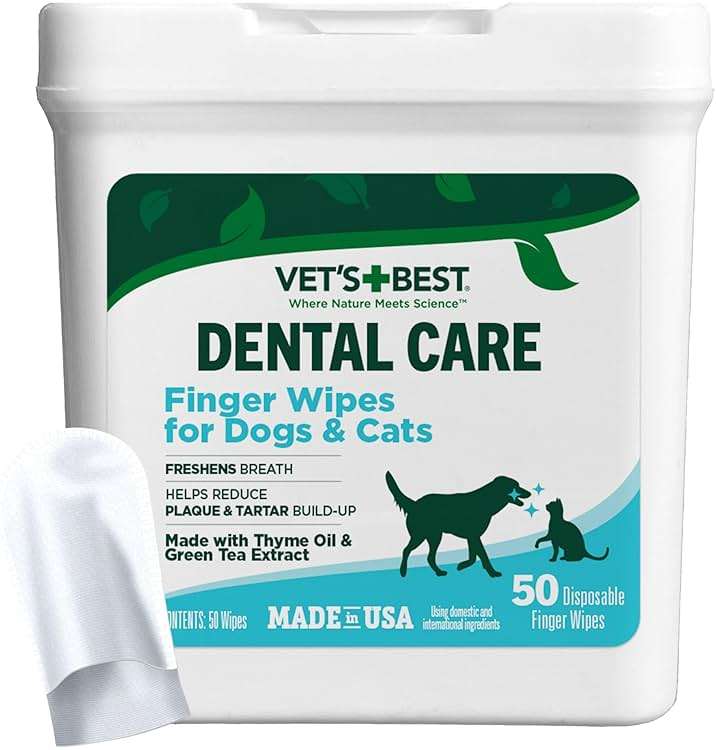 Vet's Best Finger Dental Wipes for Dogs and Cats – Oral Care Wipes for Teeth Cleaning, Fresh Breath, and Tartar Control – Gentle Finger Pads for Pet Dental Hygiene and Plaque Removal – 50 Count - Image 1