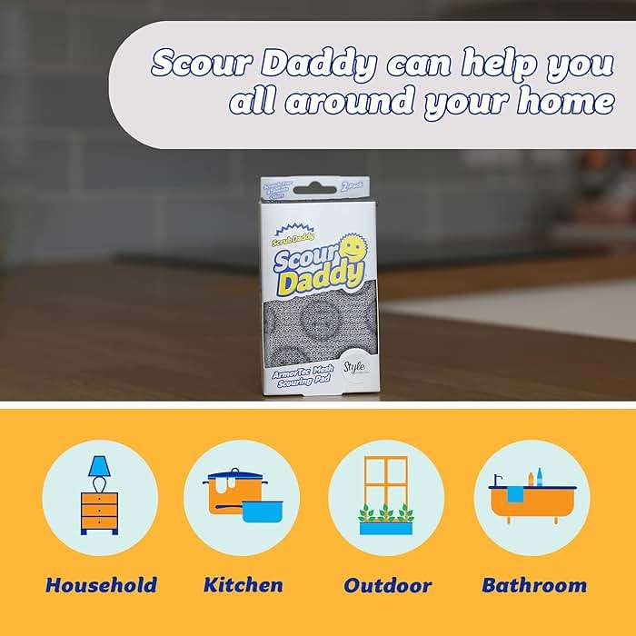 Scrub Daddy Scour Daddy Style, Scourers Non Scratch Scrubbing Sponge, Scouring Pads, Kitchen Sponges for Dishes, Dishwashing Pan Scrubber, Cleaning Supplies, Dish Sponges for Washing up, Pack of 2 - Image 3