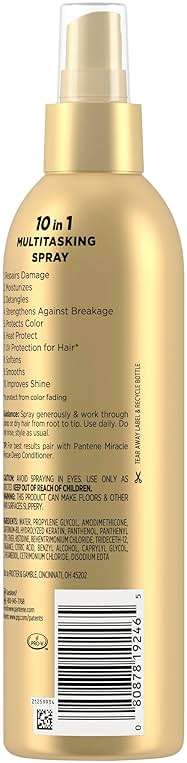 Pantene Miracle Rescue 10in1 Multitasking Spray - Heat Protection, Detangles, Repairs Damaged, Dry Hair, Improves Shine, Leave-In Conditioning Treatment with Keratin and Pro-Vitamin B5, 5.7 oz - Image 9