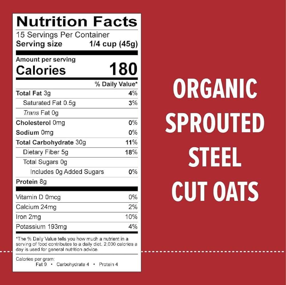 One Degree Organic Foods Sprouted Steel Cut Oats, USDA Organic, Non-GMO Gluten Free Oatmeal, 24 oz., 4 Pack - Image 4