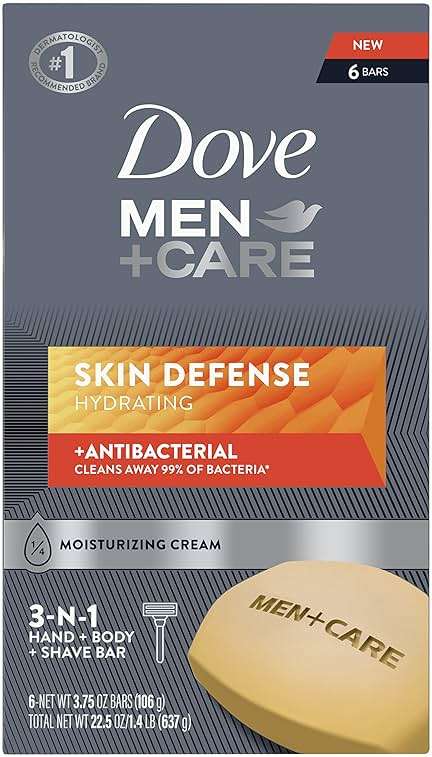 Dove Men+Care Soap Bar For Smooth, Hydrate & Nourishing the Skin - Defense Effectively Washes Away Bacteria, Cream, 3.75 Oz, 6 Count - Image 1