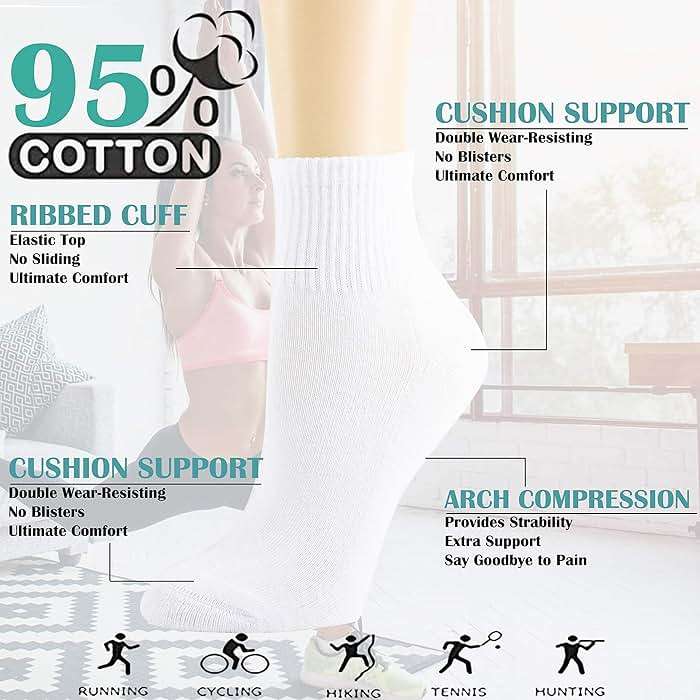 NevEND 6 Pairs Women's Mini Crew/Ankle Cotton Athletic Socks with Thick Cushioned 9-11 - Image 2