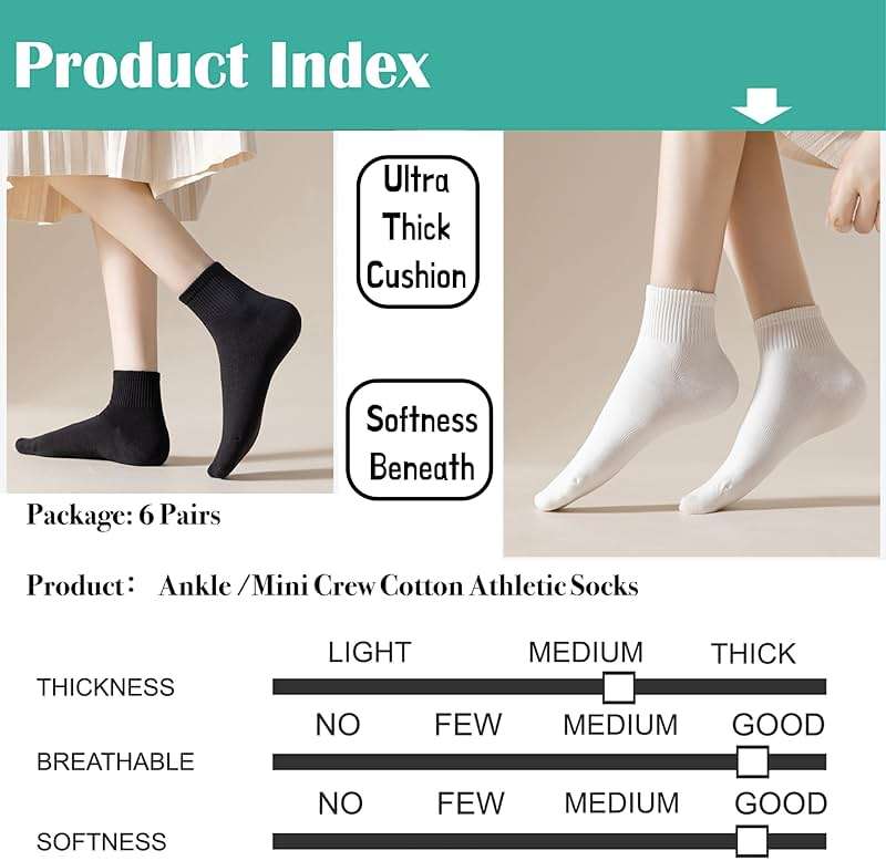 NevEND 6 Pairs Women's Mini Crew/Ankle Cotton Athletic Socks with Thick Cushioned 9-11 - Image 7
