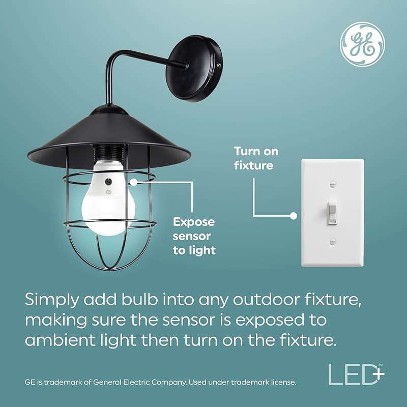 GE LED+ A19 Dusk to Dawn LED Light Bulb, Automatic On/Off Outdoor Security Light, Daylight (2 Pack) - Image 9